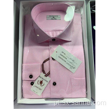 Camisa de manga comprida estampada rosa masculina